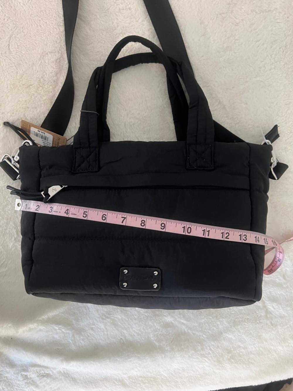 NWT BEARPAW Black Puffer Tote Silver Hardware, can use as crossbody, washable - Picture 10 of 16
